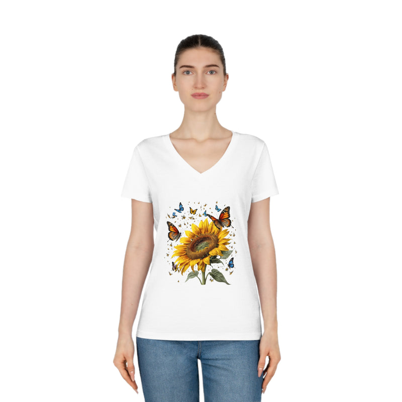 Butterfly Flower V-Neck T-Shirt