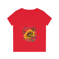 T-Shirt mit V-Ausschnitt und Schmetterlingsblume