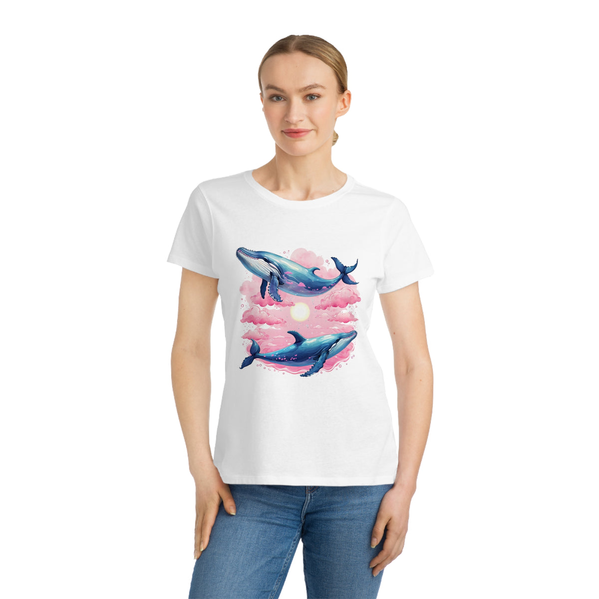 T-shirt classique en coton biologique couple de baleines