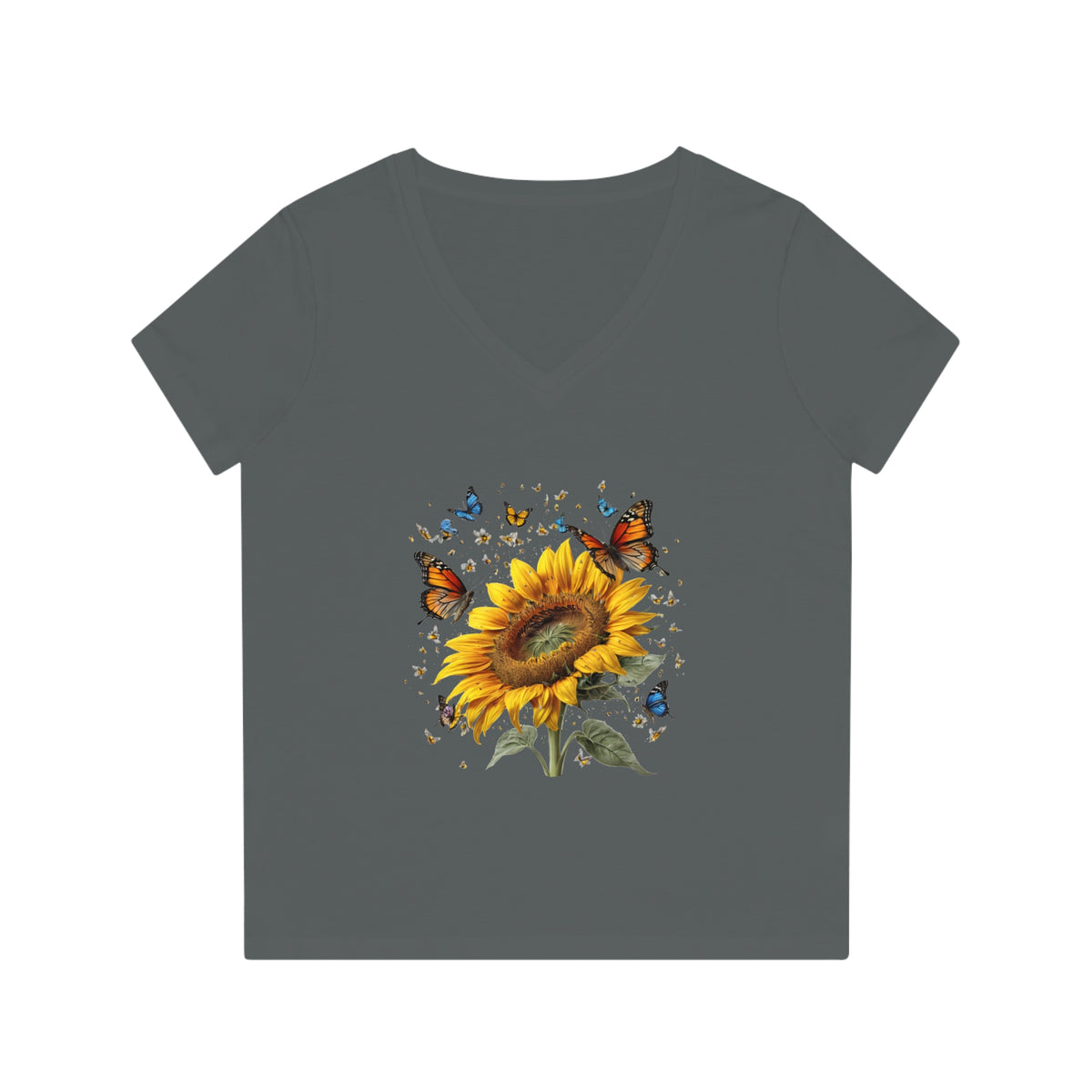 Butterfly Flower V-Neck T-Shirt