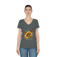 T-Shirt mit V-Ausschnitt und Schmetterlingsblume