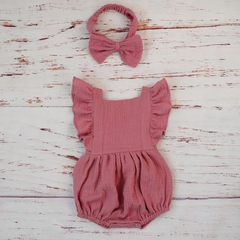 Playful Organic Cotton Baby Girl Ruffle Romper