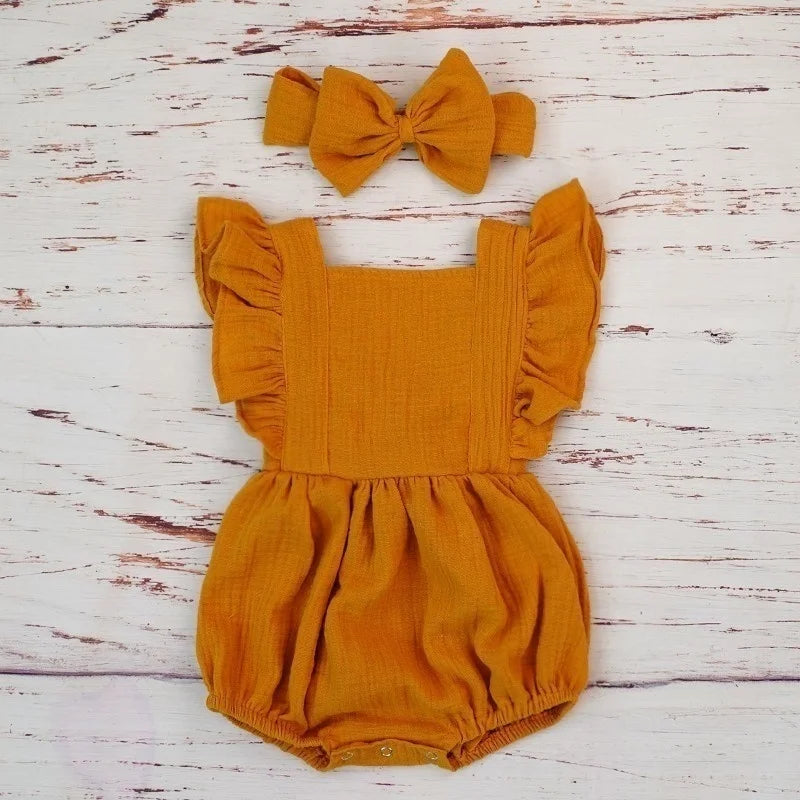 Playful Organic Cotton Baby Girl Ruffle Romper