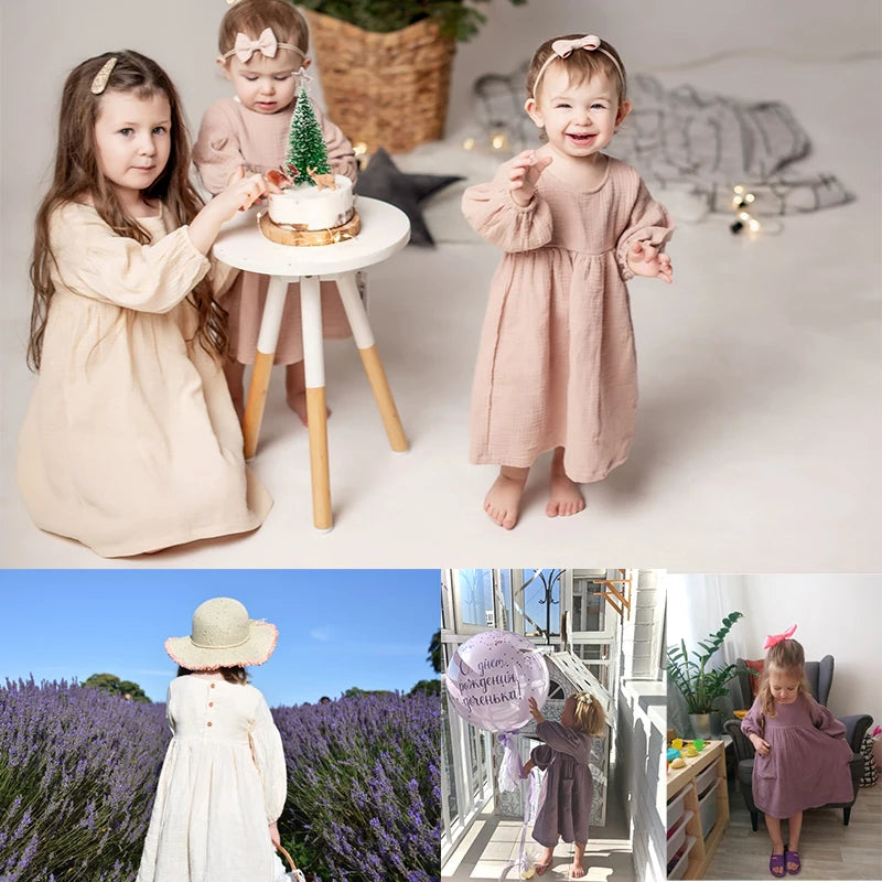 Organic Cotton Double Gauze Autumn Spring Girls Dress