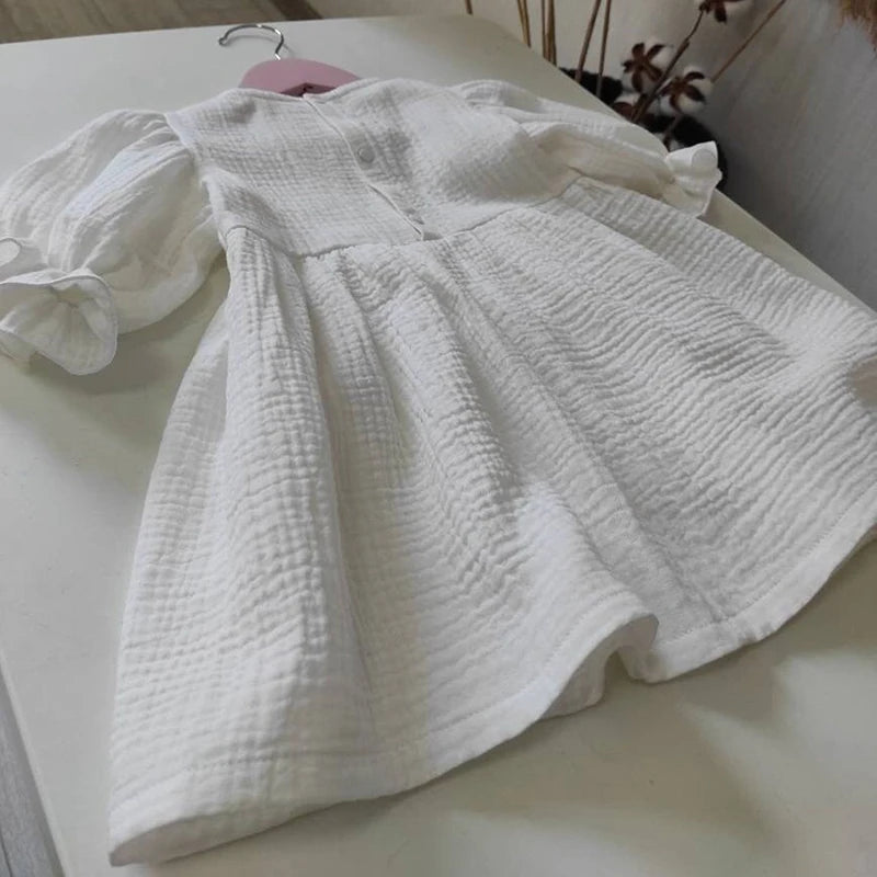 Organic Cotton Double Gauze Autumn Spring Girls Dress