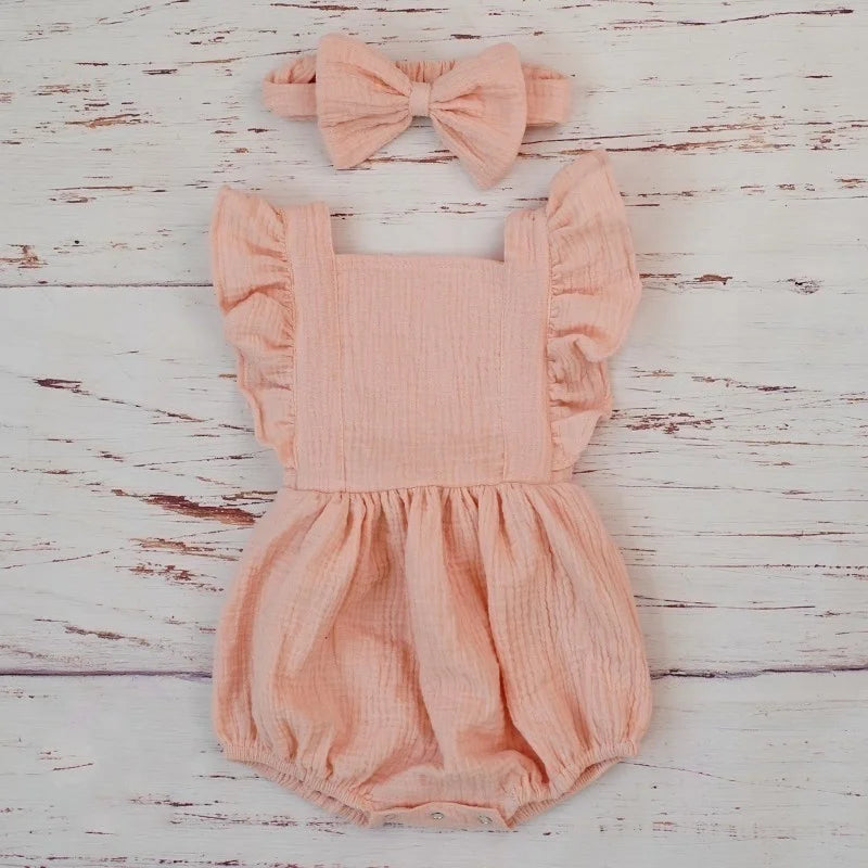 Playful Organic Cotton Baby Girl Ruffle Romper