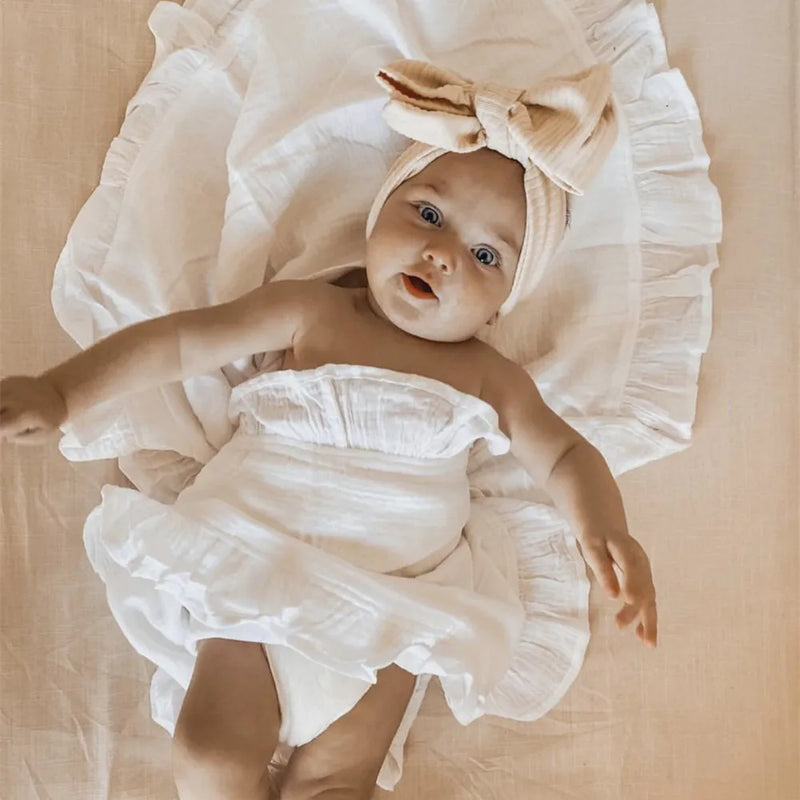 Ruffled Organic Cotton Muslin Swaddle Baby Blanket