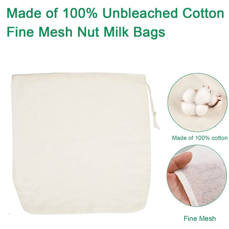 Sac à lait de noix en coton biologique réutilisable pour filtrer