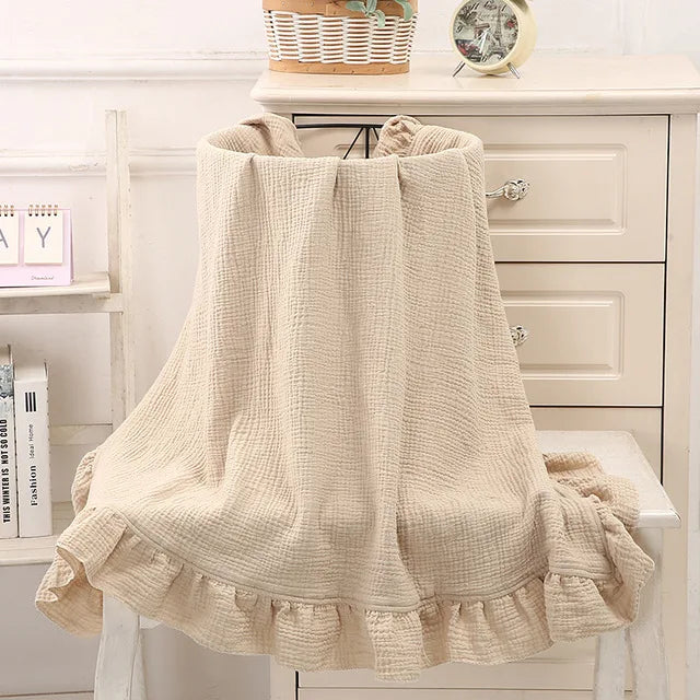 Ruffled Organic Cotton Muslin Swaddle Baby Blanket