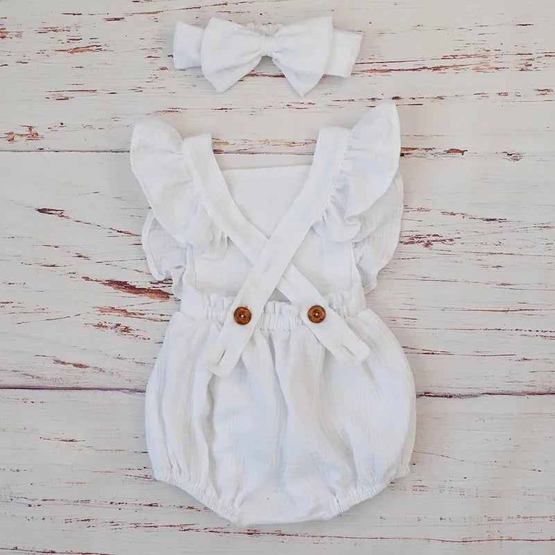 Playful Organic Cotton Baby Girl Ruffle Romper