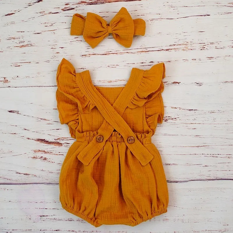 Playful Organic Cotton Baby Girl Ruffle Romper