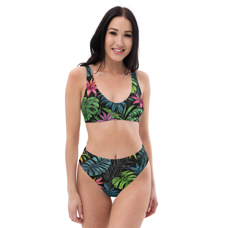 Hoch taillierter Bikini aus recyceltem Material „Tropical Forest“