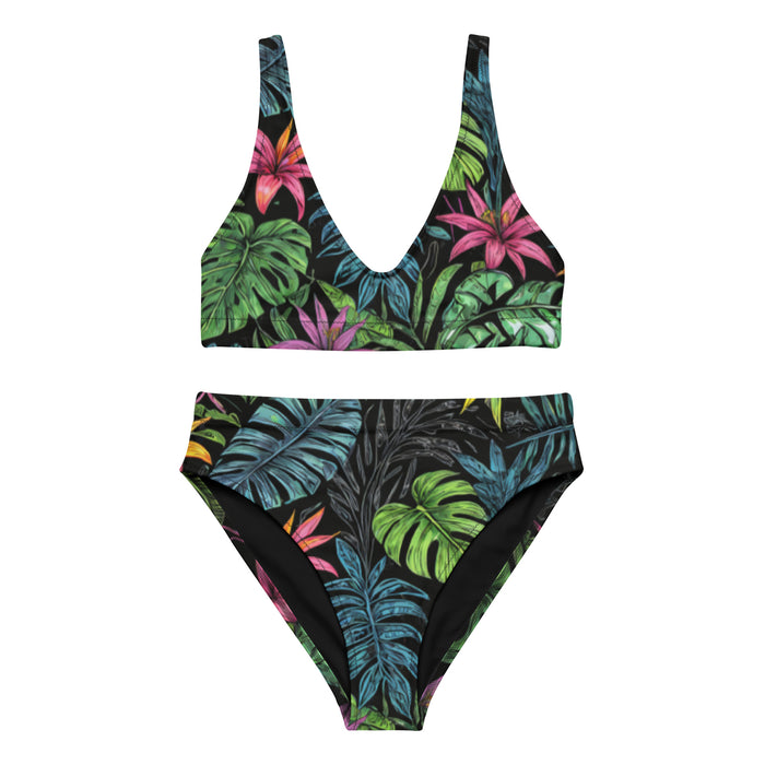 Hoch taillierter Bikini aus recyceltem Material „Tropical Forest“