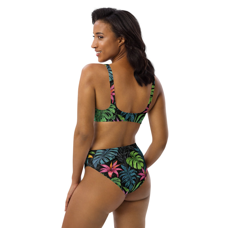 Hoch taillierter Bikini aus recyceltem Material „Tropical Forest“