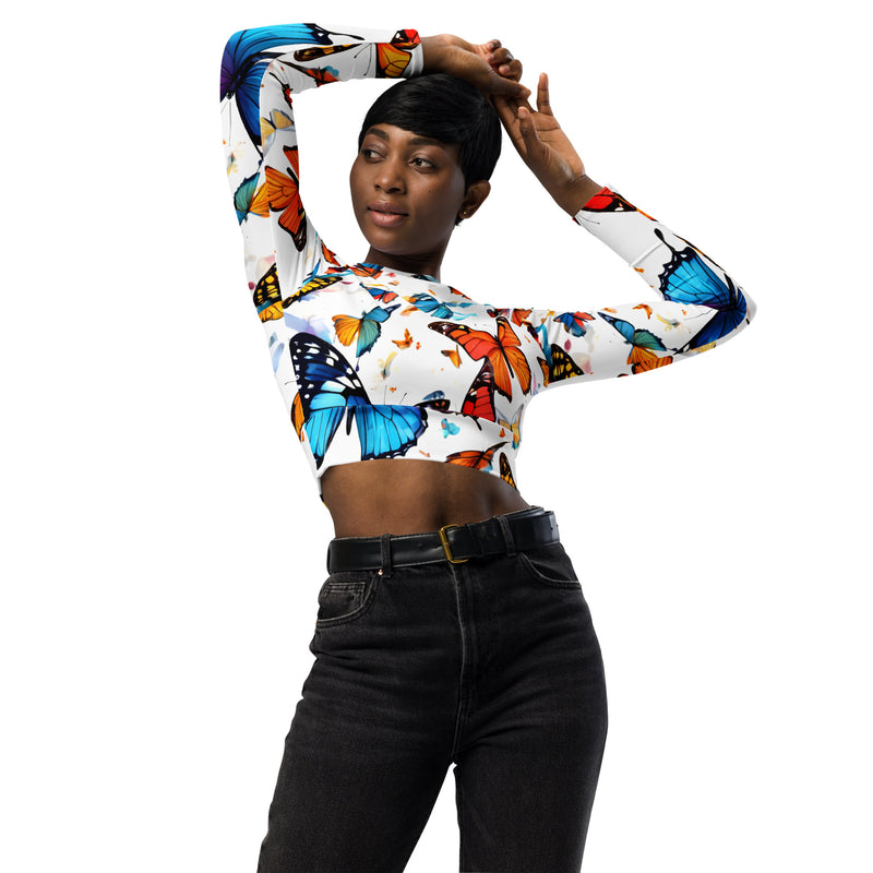 Butterfly Recycled Long-Sleeve Crop Top