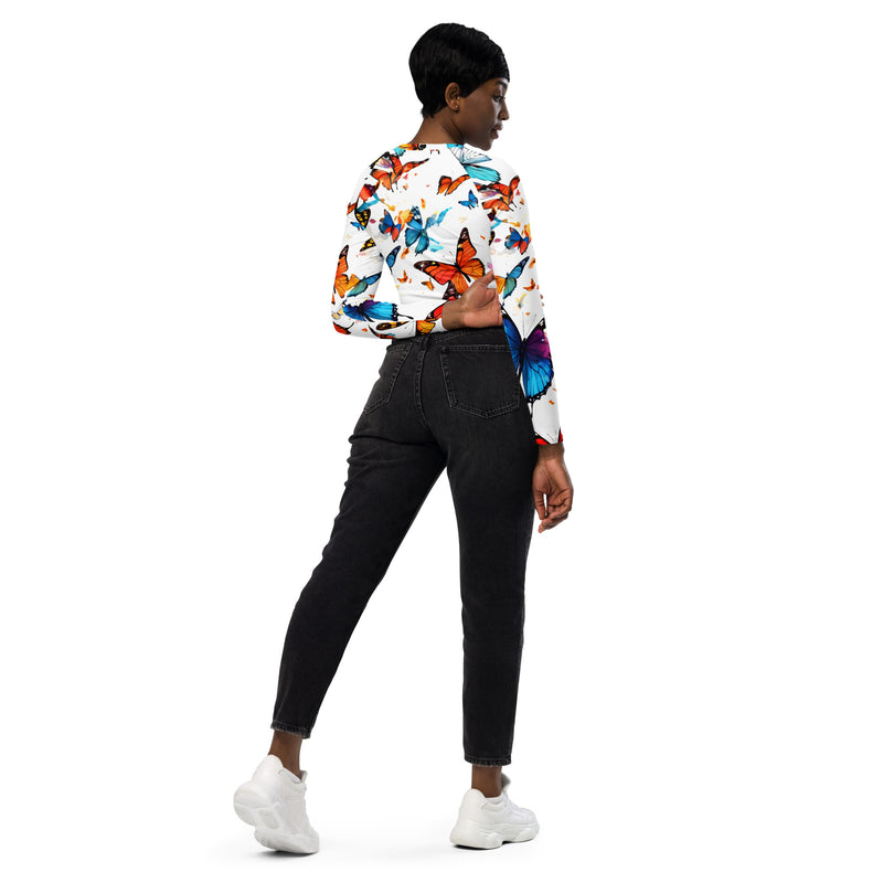 Butterfly Recycled Long-Sleeve Crop Top