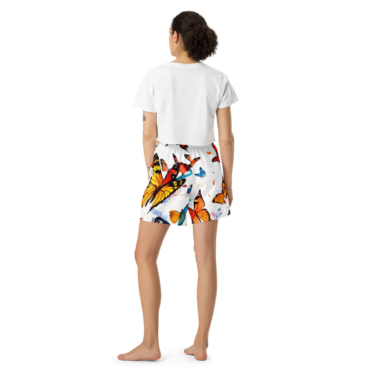 Lange Sportshorts aus recyceltem Material mit Schmetterlings-Print